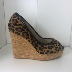 NEW Jimmy Choo Papina Leopard & Cork Wedge Size 41